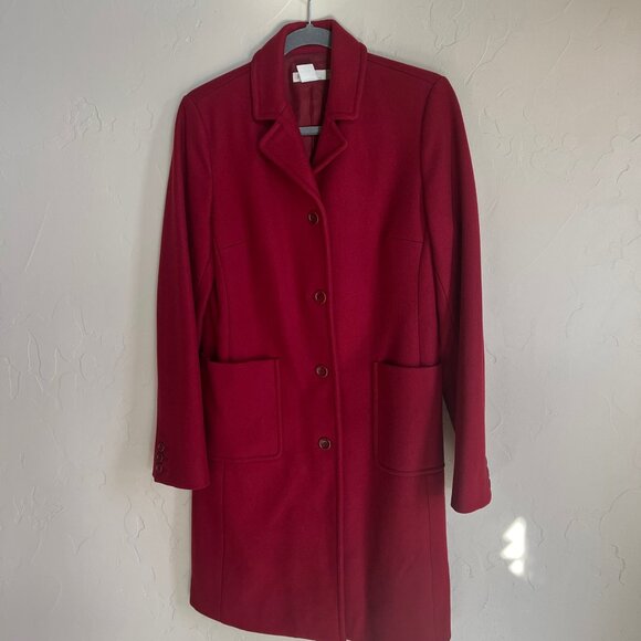 Vintage J. Crew Red Wool Coat with Tailored Look and Long Sleeves - Picture 5 of 6